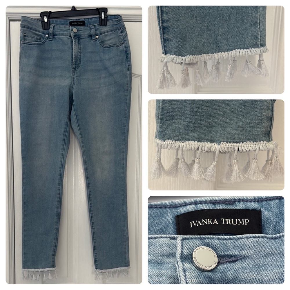 Ivanka Trump Light Blue Cropped Skinny Jeans with Frayed Hem